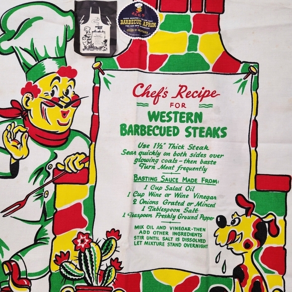 Vintage 50s Cooking Barth and Dryfuss Apron Barbecue Recipe Cotton USA Made - Picture 3 of 9